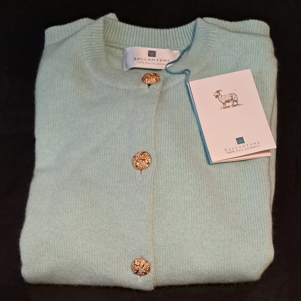 Ballantyne Women's Light Green Cardigan with Gold Buttons
